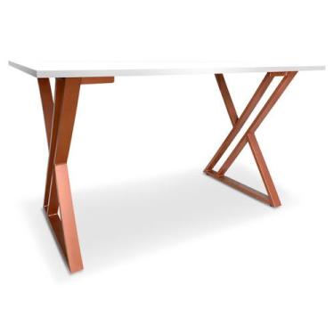 Imagem de Mesa P/ Escritório Jantar Gamer Tampo 1,00x0,60 Qatar  Cobre/Branco - 