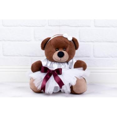 Imagem de Urso de Pelúcia Tedde 12 cm, Daminha Cetim Branco (PELUCIA MARROM - DETALHE - MARSALA)