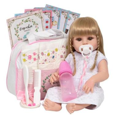 Imagem de Bebe Tipo Reborn Grande Menina Loira Completa Pode Dar Banho - Cegonha