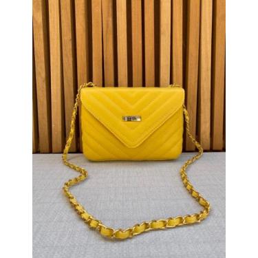 Imagem de Bolsa feminina ombro transversal alça corrente resistente, Amarelo, 50