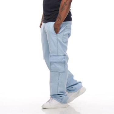 Imagem de Calças Cargo Masculina Jeans Larga Bolso Lateral Streetwear - Volgue, 