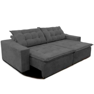 Imagem de Sofá Amazonas 2 metros Retrátil com Molas Veludo Light Cinza - Sofá na