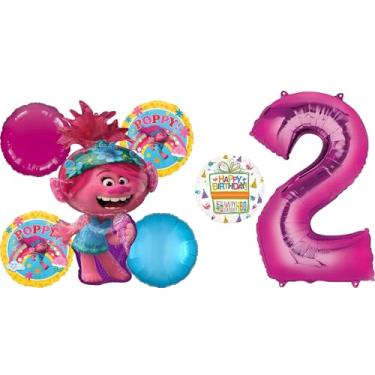 Imagem de Poppy World Tour 2nd Birthday Party Supplies Trolls 7pc Balloon Bouquet Decorations