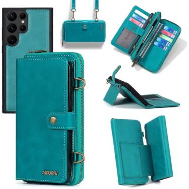 Imagem de Capa carteira compatível com Samsung Galaxy S24 Ultra 5G, alça de ombro transversal, suporte de couro, multifuncional, 2 em 1, capa magnética destacável para celular para S24Ultra 24S S 24 24Ultra