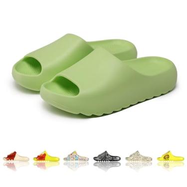 Imagem de Chinelos masculinos femininos com almofada de espuma vinílica acetinada com estampa fofa de desenho animado antiderrapante bico aberto para banheiro, casa, spa, academia, casa, sapatos macios e