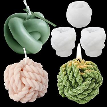 Imagem de 3 moldes de vela, moldes de vela 3D de fio de silicone para fazer velas, molde em forma de bola de nó de fio para sabão, aromaterapia, cera, resina, artesanato, decoração de bolos, suprimentos