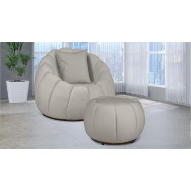 Imagem de Kit Poltrona C/ Puff + Almofada Concha Veludo Marfim - LM DECOR