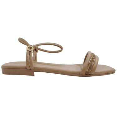 Imagem de Sandália Feminina Rasteira Casual Dia a Dia Passeio Bico Quadrado com Strass Ajuste Regulável Conforto Ramarim 2421204