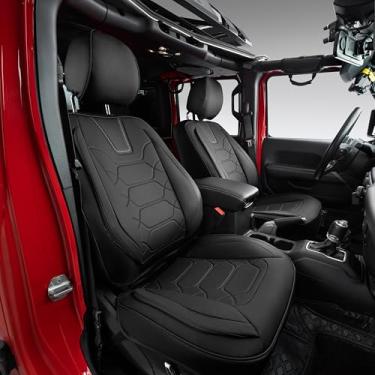Imagem de OASIS AUTO 2007-2017 Wrangler JK Capas de assento de couro de 4 portas ajuste personalizado acessórios capa protetora almofada Unlimited X Rubicon Sahara (conjunto completo, preto)
