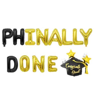 Imagem de Decorit Phinally Done Balloons, PHinisheD. Finished, Graduation Party Decorations for Ph.D. Grads and Survivors, Class of 2024 Congrats Doctor Party Supplies, PhD Gift, Graduation Cap, Gold Black