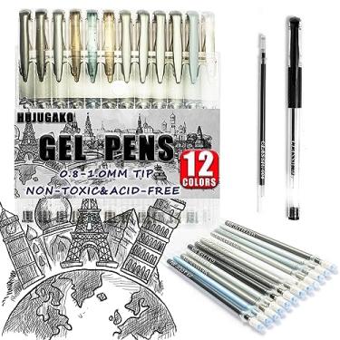 Imagem de HUJUGAKO Pacote com 24 canetas de gel pretas e cinza, 12 canetas de gel coloridas com 12 recargas, 40% mais tinta escrita suave para crianças e adultos, livros de colorir desenho, scrapbooks, bullet journaling