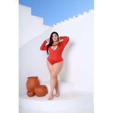 Imagem de Body Plus Size Feminino Manga Longa Decote Gota Cut Out - luh may, GG,