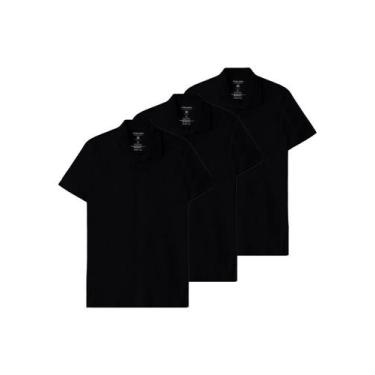 Imagem de Kit com 3 Camisetas Polo Masculina Malwee 1000004430, Preto, G
