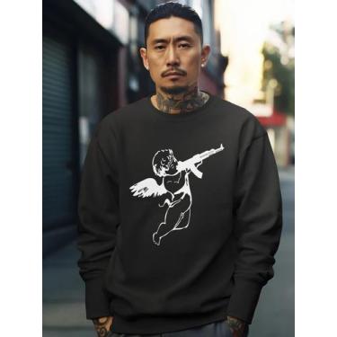 Imagem de Blusa De Frio Moletom Masculino Sem Capuz Careca Flanelado Algodão Pre