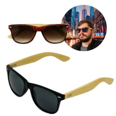 Imagem de Óculos de sol unissex preto com haste de madeira - My Way, Marrom