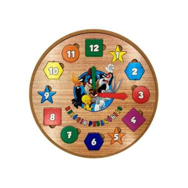 Imagem de Relógio Pedagógico Infantil Didático Educativo 21x21 Mdf Madeira Adesi