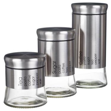 Imagem de Kit Porta Mantimentos 3 Peça Vidro Organizador Cozinha Prata - PGB