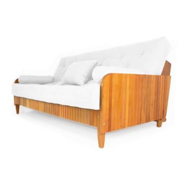 Imagem de Sofá Cama Paris Ripado Acquablock Branco Off Madeira Nobre - R9 Design