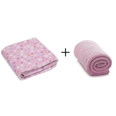 Imagem de Kit 2 Cobertor / Manta Infantil Bebê Menina Camesa Poá Rosa