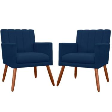 Imagem de Combo 02 Poltronas Decorativas Cecilia Pés Palito Suede Azul Marinho -