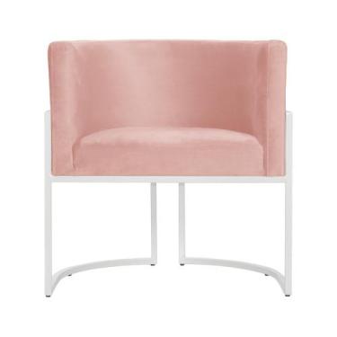 Imagem de Poltrona Decorativa Luana Veludo Rosa Base Branca Mz Decor - Mazzero D