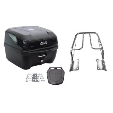 Imagem de Kit Bauleto Givi Moto 33L Traffic Iii Preto + Bagageiro Ybr Factor 125 2009 A 2016 Cromado Projétil