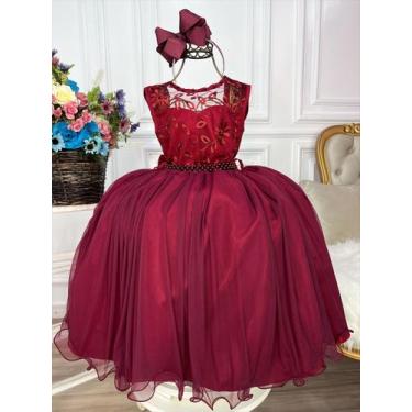 Imagem de Vestido infantil marsala c/ renda e cinto de pérolas damas - vila lele
