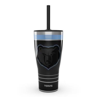 Imagem de Tervis Traveler NBA Memphis Grizzlies - copo de viagem com isolamento térmico de parede tripla para jogo noturno mantém as bebidas frias e quentes, 850 g com tampa de palha, aço inoxidável