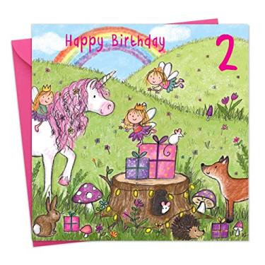 Imagem de Twizler 2nd Birthday Card Girl with Unicorn – Cartão de aniversário de 2 anos – Cartão de aniversário para meninas 2 anos – Cartão de feliz aniversário menina 2 anos – Cartões de aniversário infantil