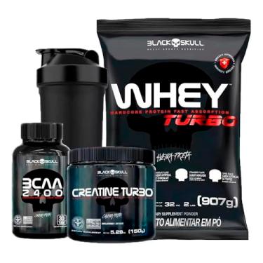 Imagem de Combo Whey Protein Turbo + Bcaa + Creatina - Black Skull (Morango)