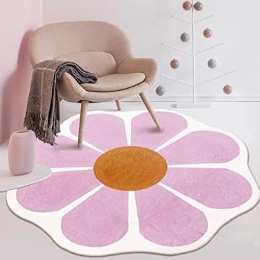 Imagem de USTIDE Tapete em forma de flor rosa 128 x 129 cm, lindo tapete redondo para quarto, sala de estar, tapete circular fofo, tapete lavável para quarto de crianças, berçário, sala de jogos