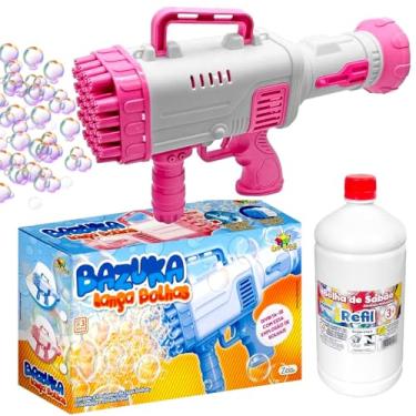 Imagem de Pistola Solta Bolhas de Sabão Elétrica Rosa + Refil 1L
