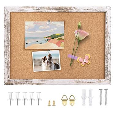 Imagem de Aitakatta Quadro de avisos de cortiça, quadros de cortiça emoldurados decorativos para pendurar, quadro de pinos, placa de visão para escola, casa, cozinha e escritório, quadro de avisos com moldura de madeira branca (4333, WH, 1 peça)