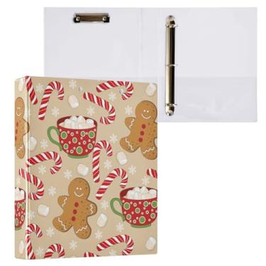Imagem de Vozoza Fichário decorativo de 3 anéis de biscoitos de Natal, fichários grandes de 3 cm com bolsos, comporta 200 folhas A4, organizador de arquivos para escritório, faculdade, escola, 1 pacote