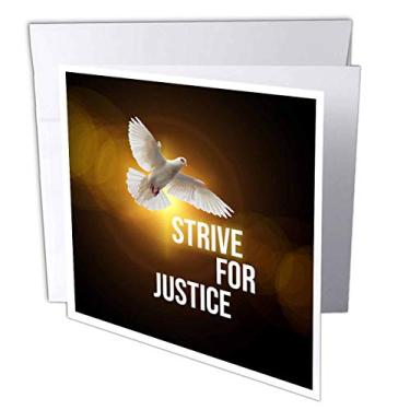 Imagem de 3dRose Cartões comemorativos - Uma pomba branca, luz celestial. Texto inspirador Esforçar pela justiça - 15,24 x 15,24 cm, conjunto de 6 (gc_339549_1)