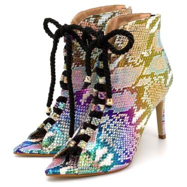 Imagem de Sandália Feminina Ankle Boot Estampa Croco Com Cadarço e Zíper Salto Fino Confortavel