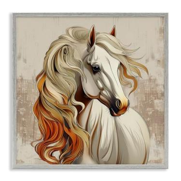 Imagem de Stupell Industries Elegante crina de cavalo ondulada emoldurada Giclée design de arte de parede por Lazar Studio, moldura cinza, 61 x 61