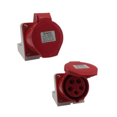 Imagem de Tomada Industrial de Sobrepor / Parede - 380V - Vermelho 3P+T de 6H - 380Vca - 32A Vermelho - IP67