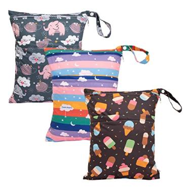 Imagem de babygoal Sacos Secos e Molhados, Pacote com 3 Unidades para Fraldas de Pano para Bebês, Bolsas de Viagem Laváveis, Praia, Piscina, Bolsa de Ginástica para Maiôs e Roupas Molhadas c,Elefante E Sorvete