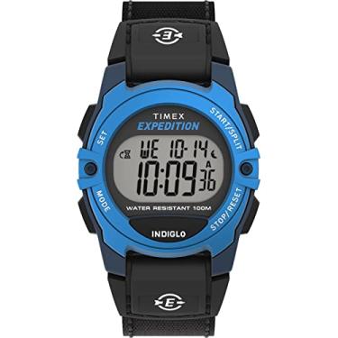 Imagem de Timex Relógio unissex Expedition CAT tamanho médio de 33 mm - pulseira preta com mostrador digital azul, Preto