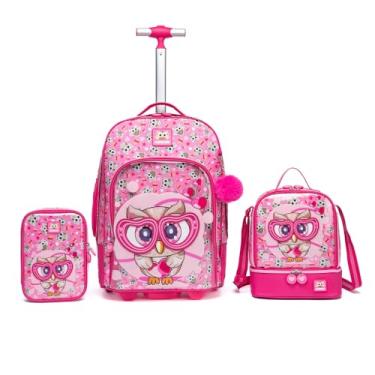 Imagem de Mochila Infantil Escolar Rodinha Espaçosa Lancheira Estojo Corujinha