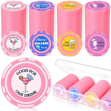 Imagem de Seenelling 100 peças de plástico para bebidas fichas de pôquer de casamento a granel com suporte para bebidas, bilhetes de bar, fichas de pôquer para festas, bares, ingressos de casamento, sala de