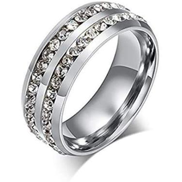 Imagem de NL10 Anel de noivado masculino feminino 8 mm titânio aço inoxidável altamente polido banhado a ouro 18 K conjunto de canais zircônia cúbica CZ aliança de noivado unissex ouro ajuste confortável,