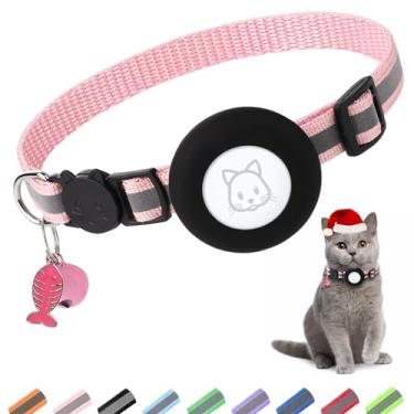 Imagem de Coleira Airtag para gatos, coleira de ar para gatos com sino e fivela de segurança em 9,5 cm de largura, coleira refletiva com suporte de Airtag à prova d'água compatível com Airtag da Apple para