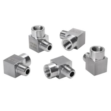 Imagem de DERPIPE Cotovelo de rua de 90 graus - 1/10.2 cm NPT macho para 1/10.2 cm NPT fêmea aço inoxidável 304 resistente forjado quadrado Barstock Street Elbow adaptador encaixe de tubulação (pacote com 5)