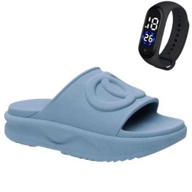 Imagem de Kit Chinelo Macia Slide Ergonomica Fascite Usaflex Novidade Tamanco + Relogio Tecnologico BAND-Feminino