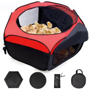 Imagem de Caixa de chocadeira para pintinhos - cercadinho de chocadeira com porta dupla, caixa de chocadeira pop-up para até 17 pintinhos, kit com bolsa de armazenamento, tampa superior, pinos fixos, tapete à