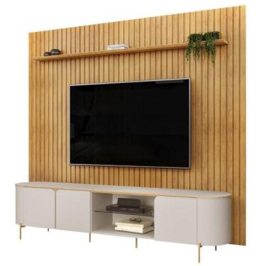 Imagem de Painel TV 75 Pol Ripado 275cm e Bancada Ariane D04 Off/Cedro - Mpozena