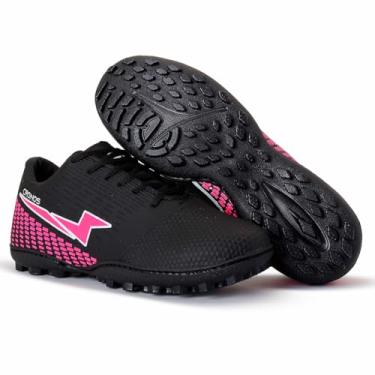 Imagem de Chuteira Society Cronos Masculino Feminino Futebol Grama Sintética Adulto Solado Costurado (Preto/Rosa, BR, Adulto, Numérico, 41)