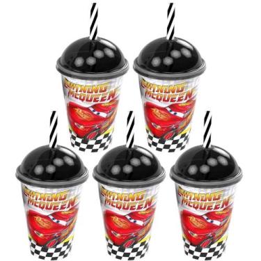 Imagem de Kit 5 Copos Shake para Festa de Aniversário Carros Mcqueen - Plasútil,